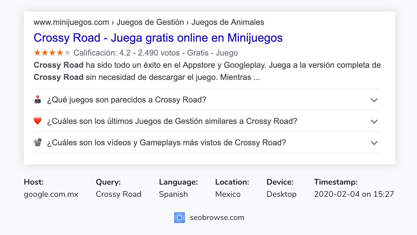 minijuegos implemented emojis in their FAQ schema.org to stand out.