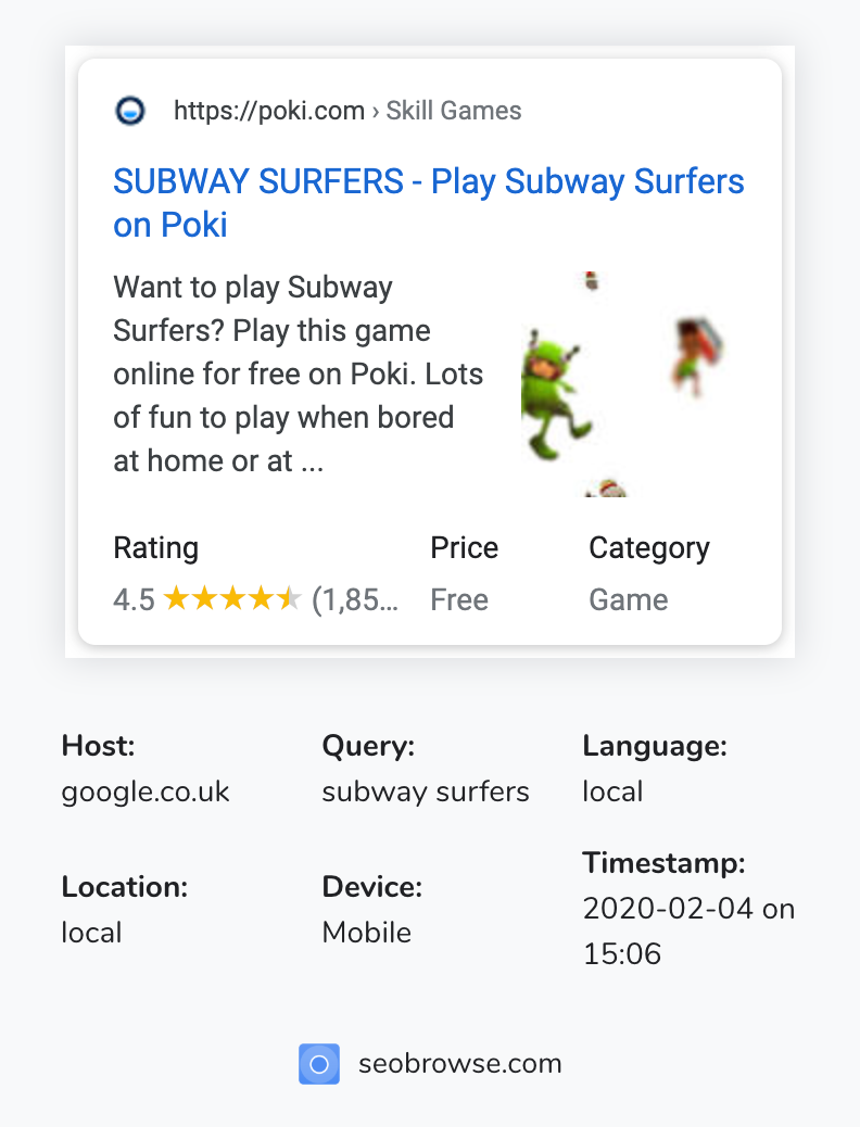 We have a large background image overlay, which Google picks as the game picture (it is not).